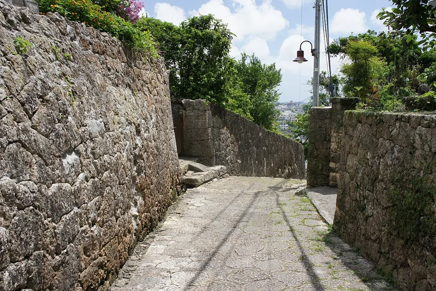 The stone-paved road of Kinjocho (a photogenic kimono spot around Shurijo Castle)